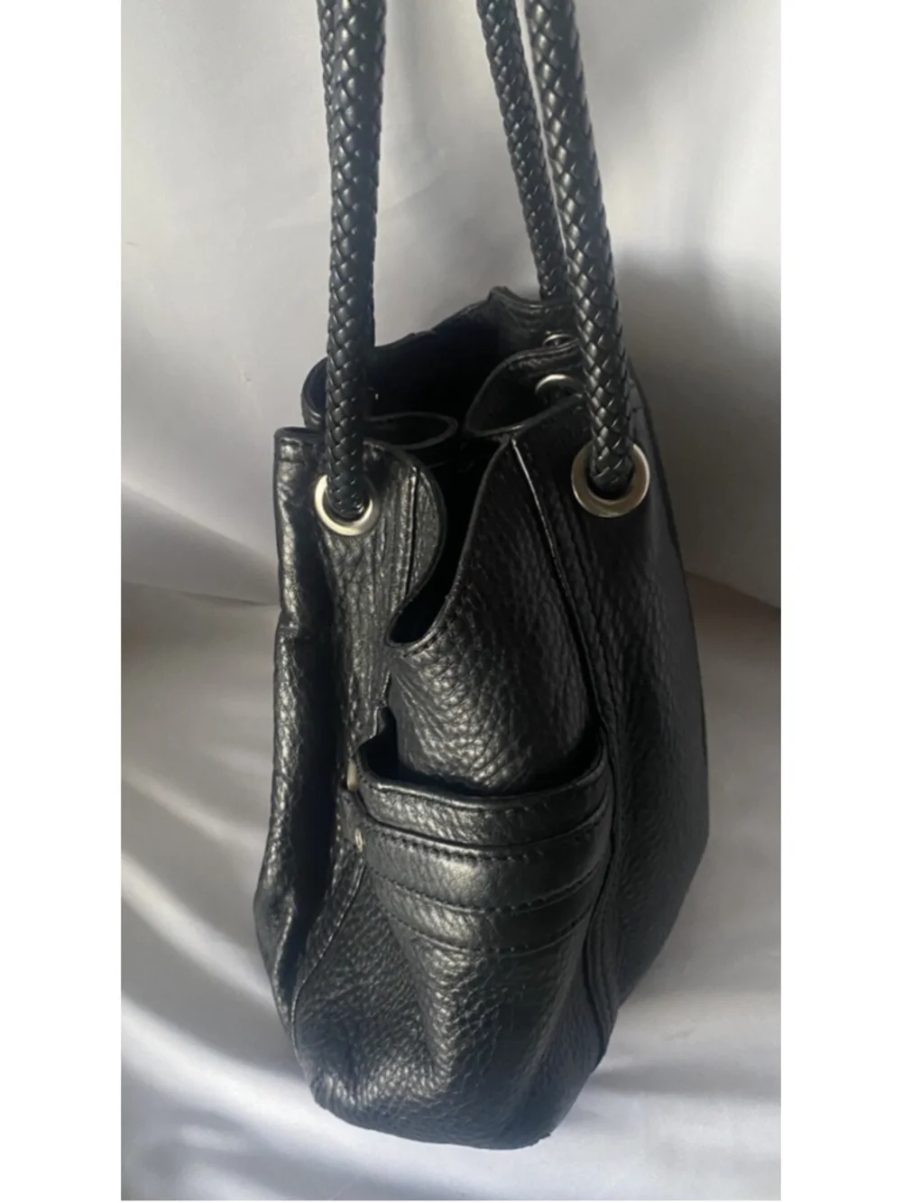 Cole Haan Black Hobo Purse Braided Strap EUC